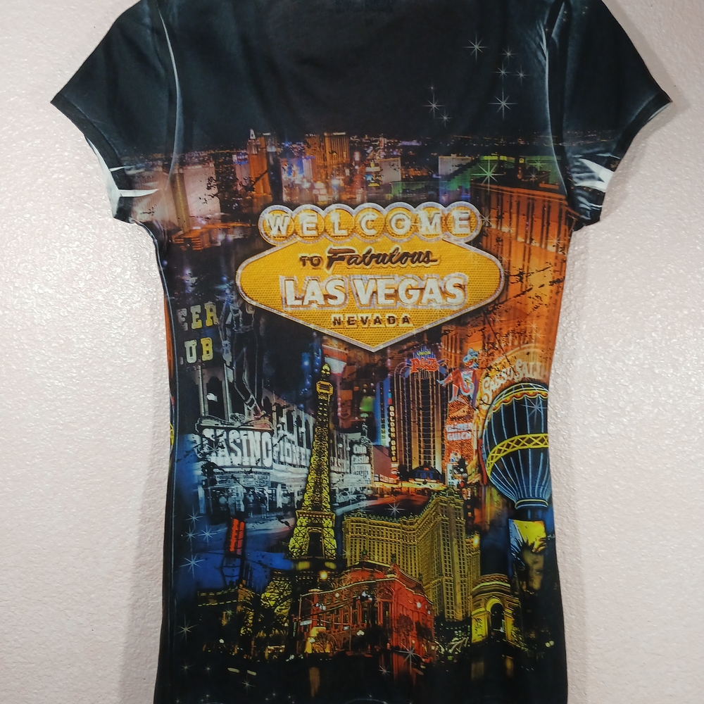 Colorful Beaded "Welcome To Fabolous Las Vegas Nevada" Graphic T-Shirt Size M - Picture 3 of 9